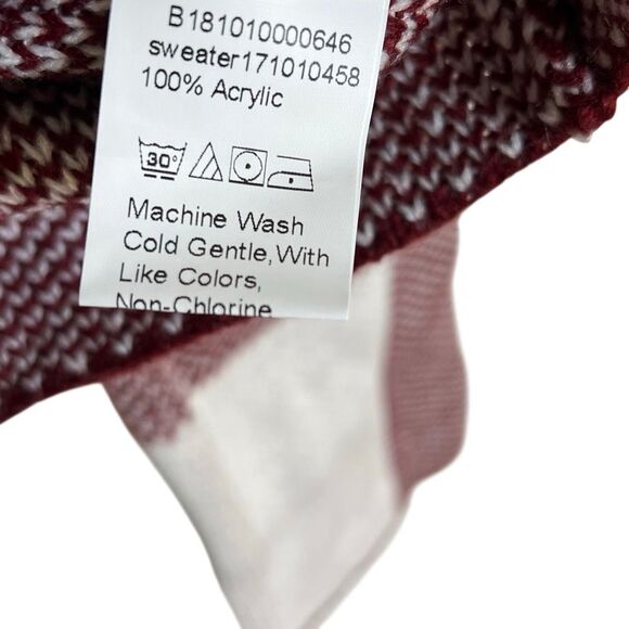 SHEIN Checkered Mock Neck Cropped Pullover Sweater Burgundy White Medium - Picture 8 of 10